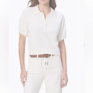PAIGE Birch Polo Sweater Cream Short Sleeve Top NWT Small